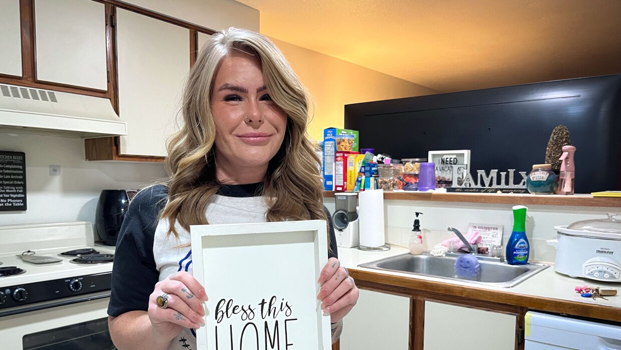 Skye Stucki stands in the kitchen of her St. George apartment, Dec. 3, 2025. Rents in Washington County have doubled in the past decade, so it’s become increasingly difficult for residents to afford a place to live there.