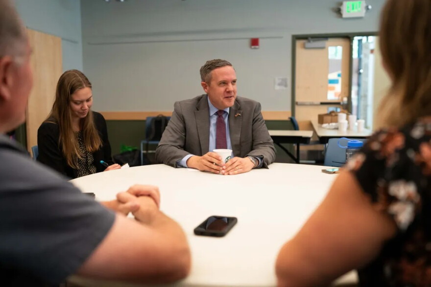 U.S. Rep. Jeff Hurd meets with constituents at a library in Glenwood Springs, Colorado on Aug. 17, 2026.