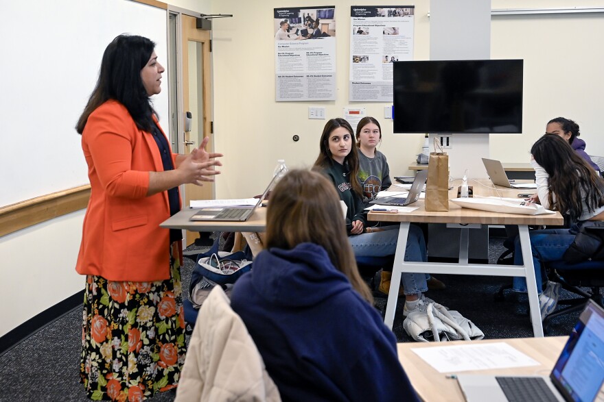 Professor Sujata Gadkar-Wilcox teaches American Constitutional Law at Quinnipiac University on December 4, 2025. Gadkar-Wilcox is also a Democratic State Sen. and she said while some of her students have become more cynical over the constitution, she said most of her students continue to believe in the strength of the constitution to uphold law and order.