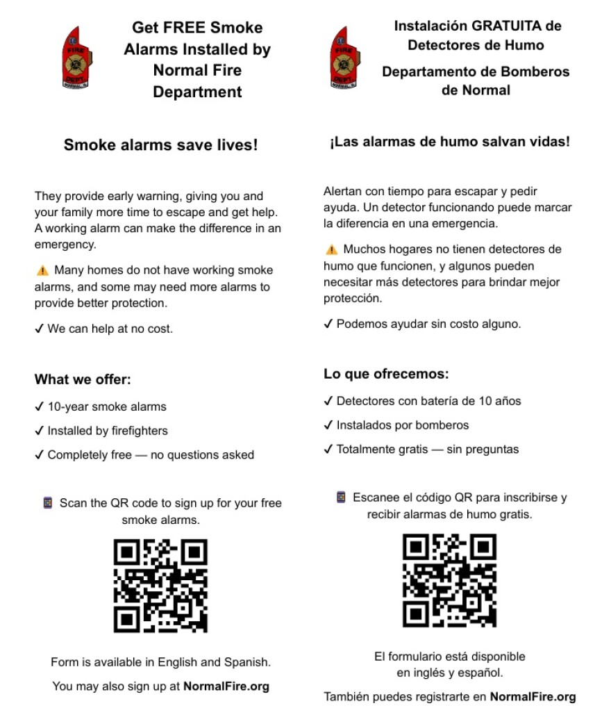 A flyer from Normal Fire Department about smoke alarms.