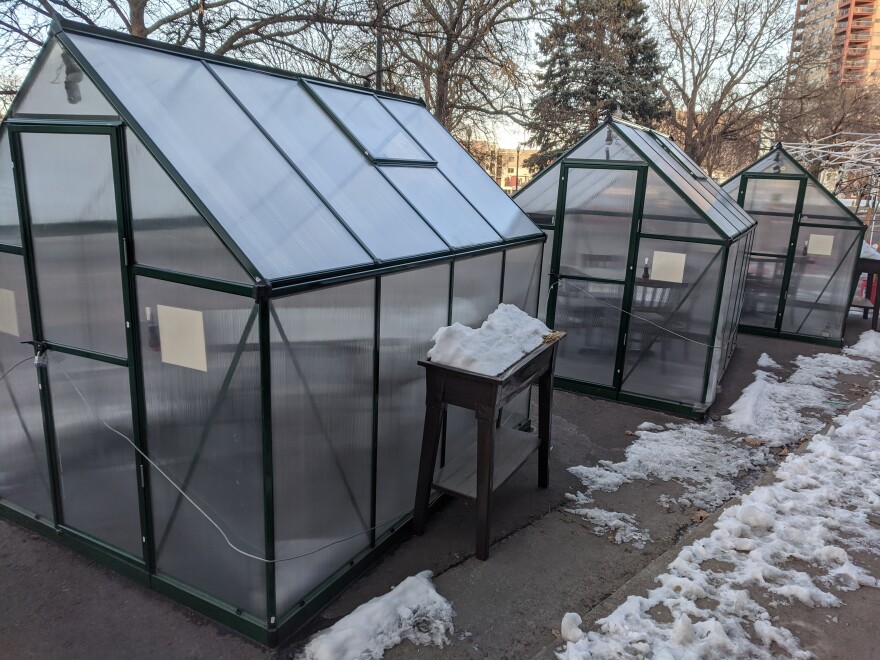 Greenhouses standing empty in front of Coperta, Aileen Reilly's Uptown Denver Restaurant