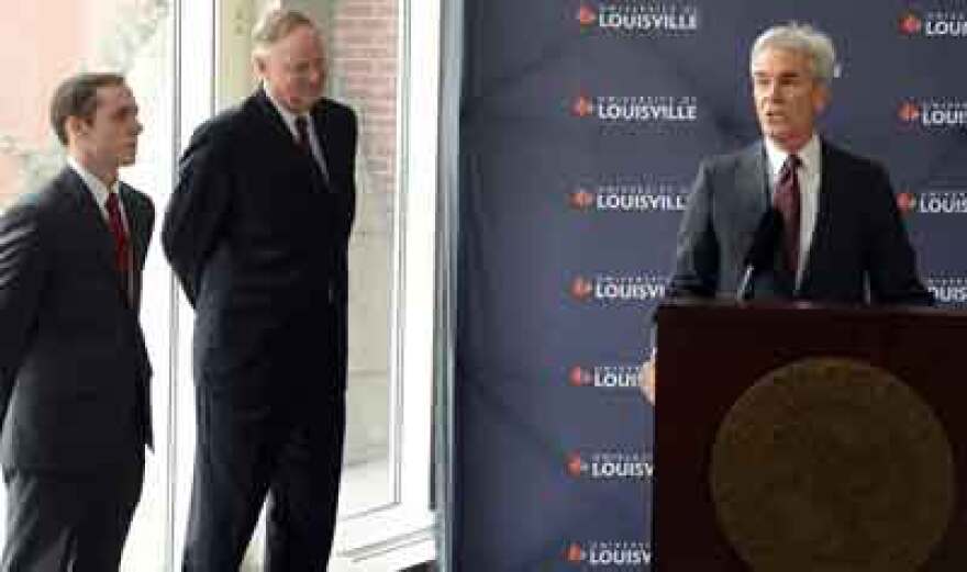 Henry Heuser Jr. and University of Louisville President James Ramsey announce a $3 million dollar pledge for scholarships.