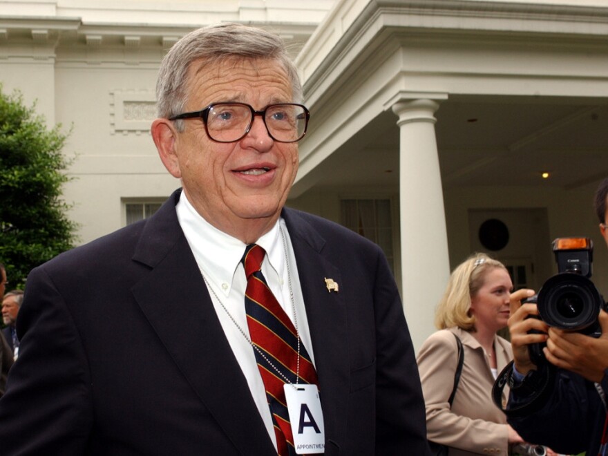 Chuck Colson, speaking outside the White House in 2003, has died. The former aide to President Nixon went to prison for his role in the Watergate scandal. He later became an influential evangelical Christian.