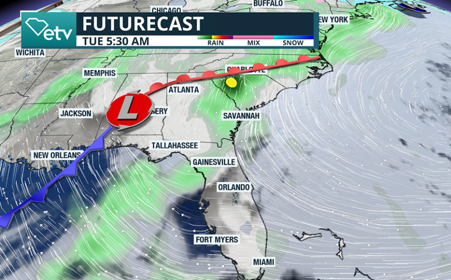 Forecast map for Tuesday, December 2, 2025.