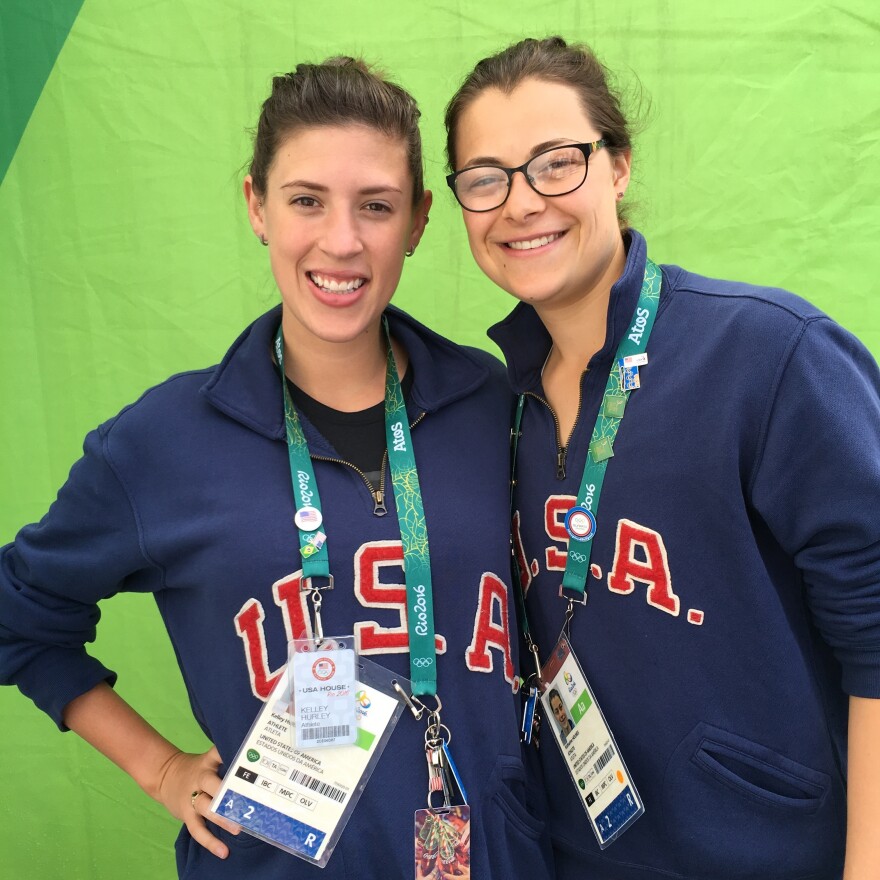 Fencer Kelley Hurley (left) with teammate Kat Holmes at the Olympics in Rio in August. "You feel a little empty" after the games, says Hurley, expressing a sentiment felt by many athletes who prepared for years.