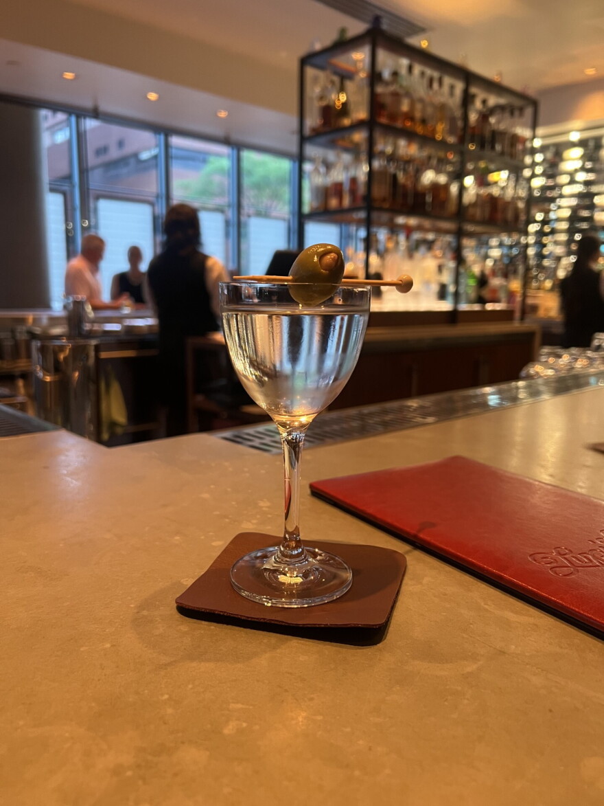 Lupi and Iris' Tuxedo No. 2 id made with gin, blanc vermouth, maraschino liqueur, absinthe, blanche Armagnac brandy and orange bitters.