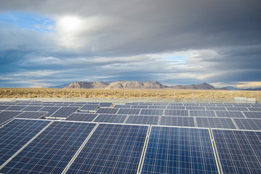 A solar array at the Pyramid Lake Junior/Senior High School in Nixon, Nev., was installed by non-profit Black Rock Solar.