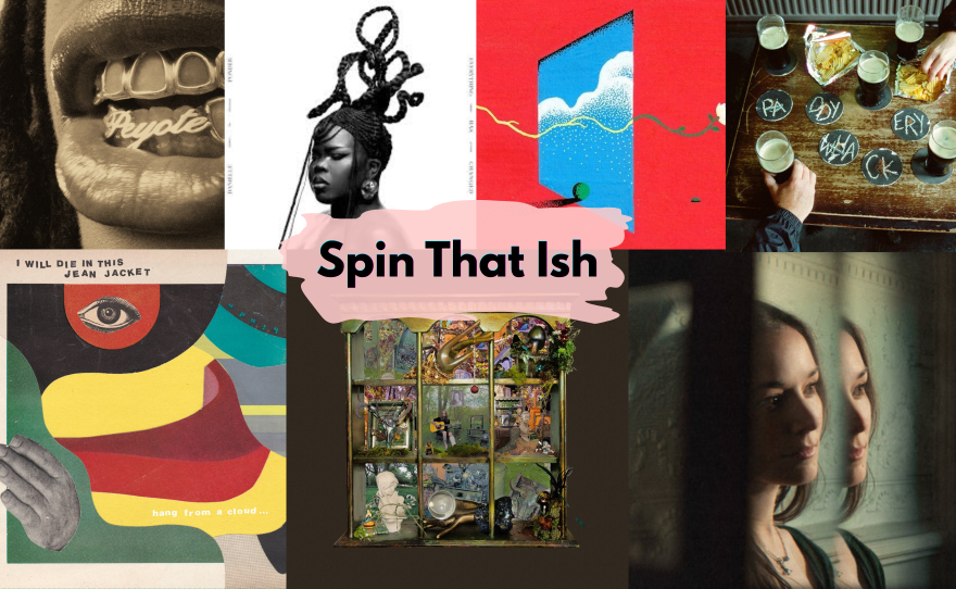 Four album covers stacked on top of three others featuring various kinds of art, with the words 'Spin That Ish' in the middle.