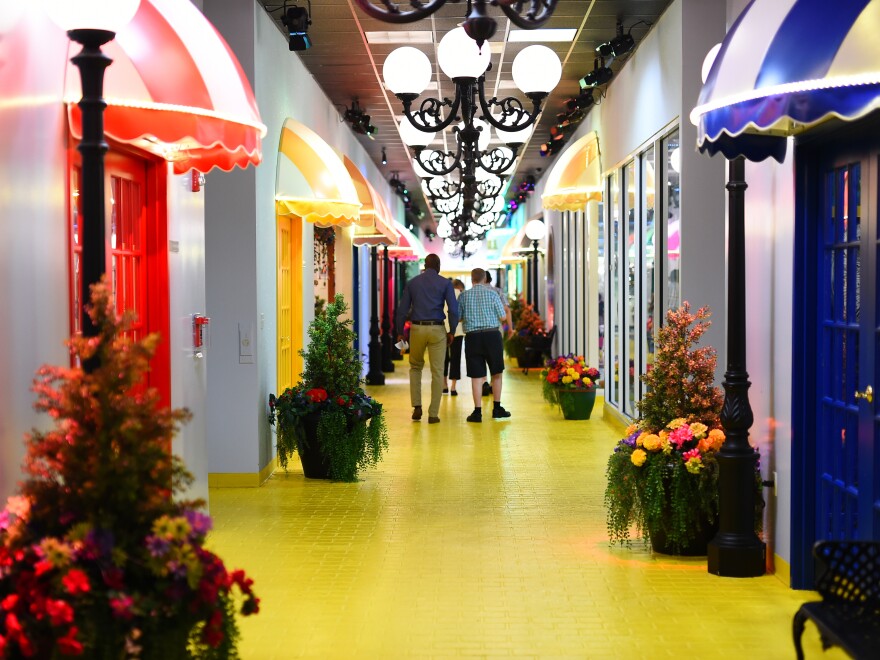 In addition to classrooms, the Rotenberg center campus in Canton, Mass., includes a long, brightly lit hall, called the "Yellow Brick Road." It has options for residents to spend money earned for good behavior including a movie theater, candy store and barber shop.