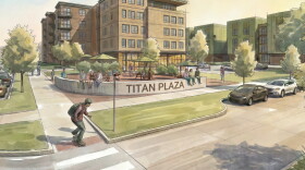 An architectural rendering for a 5-story mixed-use property called Titan Plaza