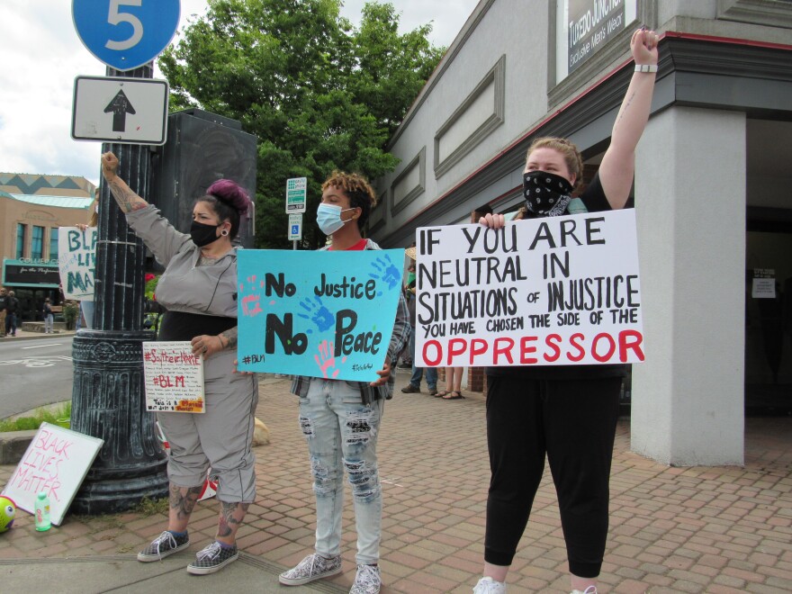 Protesters at the corner of E. Main St. and N Central Ave. in Medford on Saturday, June 6, 2020.