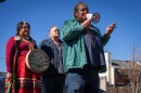 Members of the Timpanogos Nation thank the group for coming to the memorial walk. Left to right: Cici Jae Reed, Perry Murdock and Julian Reed.