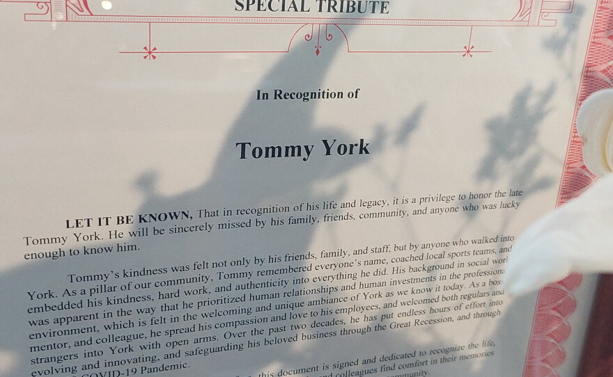 A certificate from the state of Michigan honoring the memory of Tommy York.