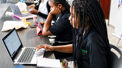 Students participate in a YouthForce NOLA workforce development program. The organization prepares New Orleans public school students for internships and future careers through career readiness training.
