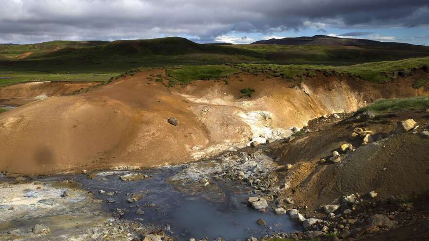 View of Seltun geothermal field in Krysuvik on the Reykjanes peninsula in southwestern Iceland on July 5, 2014.