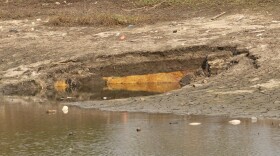 A sinkhole at Lake Elberta, which has dried considerably in the drought