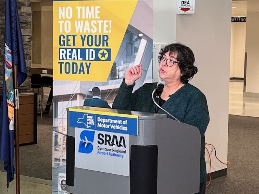 TSA regional spokesperson Lisa Farbstein addresses the media at Syracuse's Hancock Airport Feb. 4, 2025.