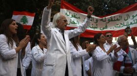 Lebanese doctors take part in anti-government demonstrations in Beirut in November.