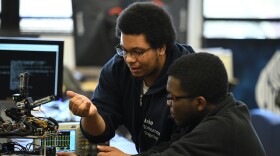 Two students at N.C. A&T's College of Engineering work together on a project.