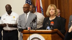 Mayor Lyda Krewson touts the city's Criminal Justice Coordinating Council on Wednesday with Public Safety Director Jimmie Edwards and Police Chief John Hayden. Hayden will be a member of the council.