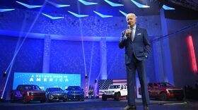 US President Joe Biden speaks at the 2022 North American International Auto Show in Detroit, Michigan.