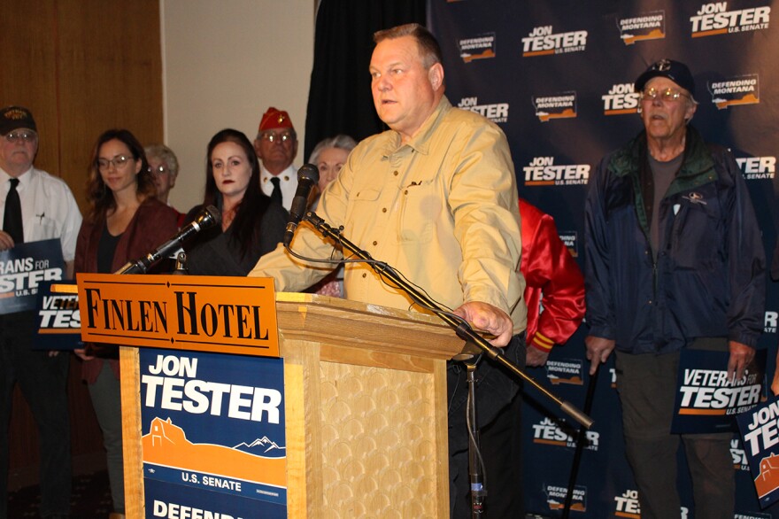 Senator Jon Tester spoke about his record supporting Montana's veterans at a press conference in Butte. October 18, 2018.