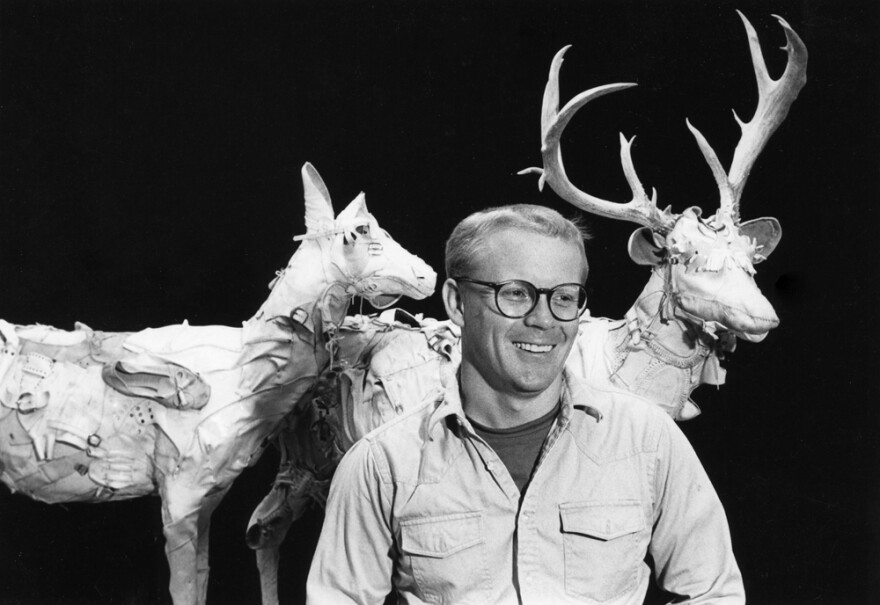 Little poses with his work "Wish", taken in 1982.
