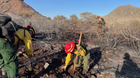 Crews respond to the Roadside Park Fire in Brewster County on April 27, 2024.