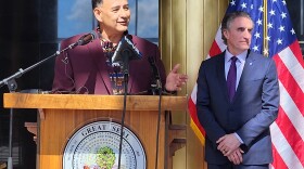 Three Affiliated Tribal Chairman Mark Fox at a Bismarck ceremony