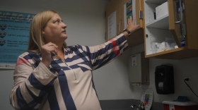 Dorothy Waterhouse, program director for the syringe exchange program at the Clark County Health Department, opens a cabinet containing supplies used for the program Tuesday, Nov. 23, 2025, in Jeffersonville, Ind.