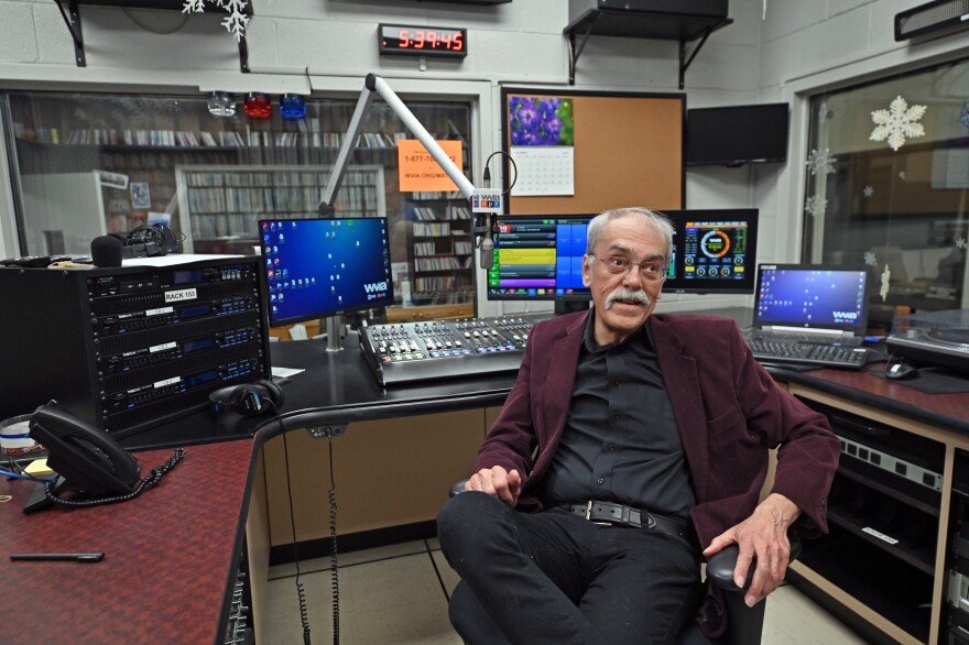 Longtime WVIA radio host and engineer George Graham talks about his career during an interview in one of the station's Jenkins Twp. studios. Graham, 75, will retire in January.