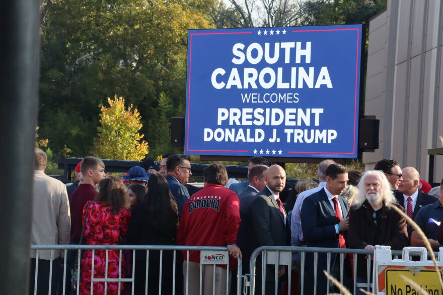 Supporters line up for President Donald Trump's rally in Rock Hill, South Carolina, on Thursday, Oct. 29, 2026, to help boost turnout for Sen. Darline Graham.