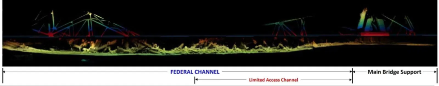 Sonar images show the wreckage of the Francis Scott Key Bridge in the Patapsco River in Baltimore. Credit: U.S. Army Corps of Engineers, Baltimore District/U.S. Navy's Naval Sea Systems Command and the Supervisor of Salvage and Diving