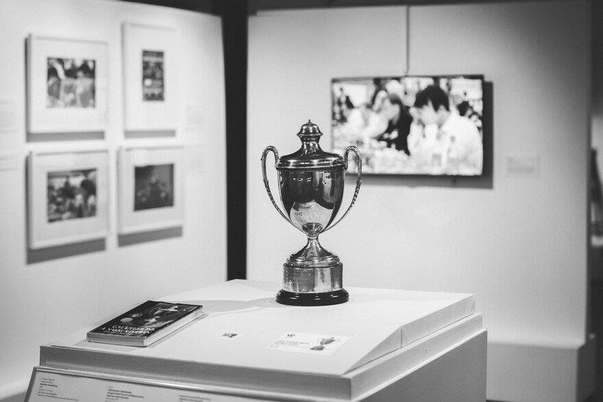 The Hamilton-Russell Cup is on display at the World Chess Hall of Fame. The American team gained possession of the trophy when it won the 2016 Chess Olympiad – for the first time in 40 years.