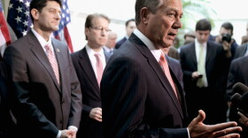 Speaker of the House John Boehner and House Budget Committee Chairman Paul Ryan join other members of the House GOP leadership for a brief news conference after a Republican Conference meeting at the U.S. Capitol March 27, 2012 in Washington, D.C.