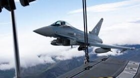 A German Air Force Eurofighter Typhoon flies over Alaska during exercise Arctic Defender 24 at Joint Base Elmendorf-Richardson, Alaska, July 8, 2024.