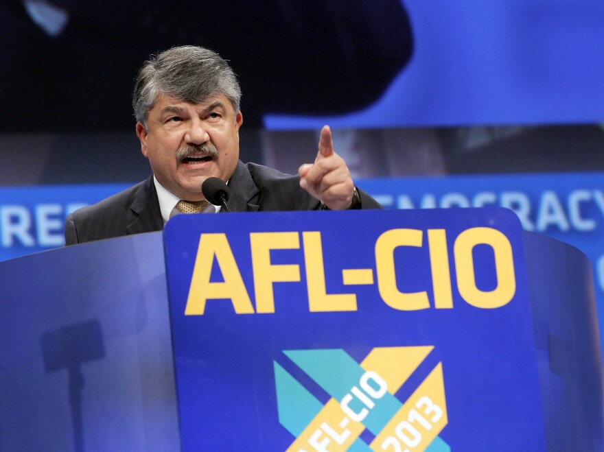 Richard Trumka, American Federation of Labor and Congress of Industrial Organizations president, addresses members during the quadrennial AFL-CIO convention in Los Angeles on Monday.