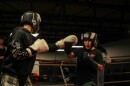 Lynix Lemtz, 13, left, spars with Chris Dennis, 11, during an evening practice at the Zanesville PAL boxing gym.