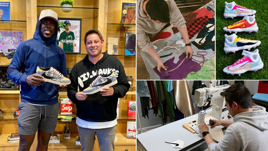 Jrue Holiday (left) with Soul 2 Sole Creations owner Brandon Johnston.