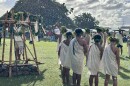 Rain showers during the opening ceremonies for Ka Molokaʻi Makahiki at the Kaunakakai Ball Park on Friday, Jan. 23, 2026.
