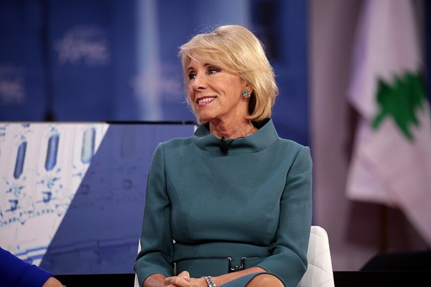 U.S. Secretary of Education Betsy DeVos speaking at the 2018 Conservative Political Action Conference (CPAC) in National Harbor, Maryland.