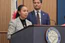 City Manager Sheryl Long and Mayor Aftab Pureval at a press conference on March 3, 2026.