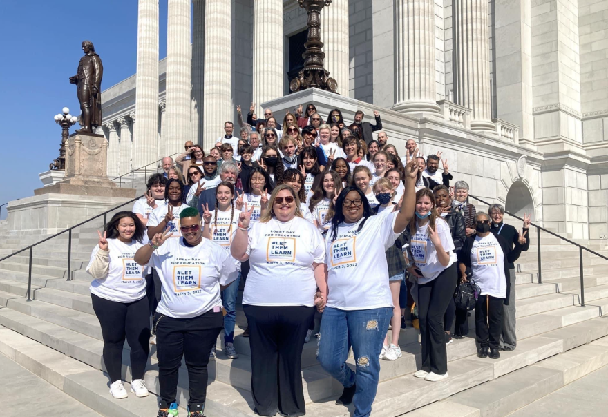 Heather Fleming with Mo. EEP volunteers following their legislator lobbying day event at the Missouri State Capitol on March 3, 2022.