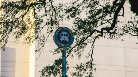 A trolley sign in Downtown Baton Rouge.