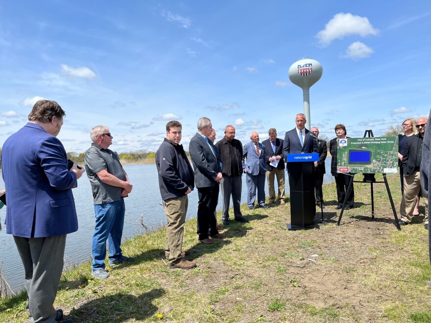 Cohoes Mayor Bill Keeler addresses the gathering at the reservoir.