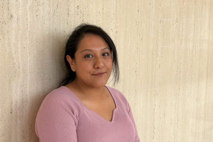 Mariana Villegas, a mother of two from Topeka, fought a hospital for suing her for medical debt when she qualified for free care. She appears at the Shawnee County Courthouse on April 14, 2026.
