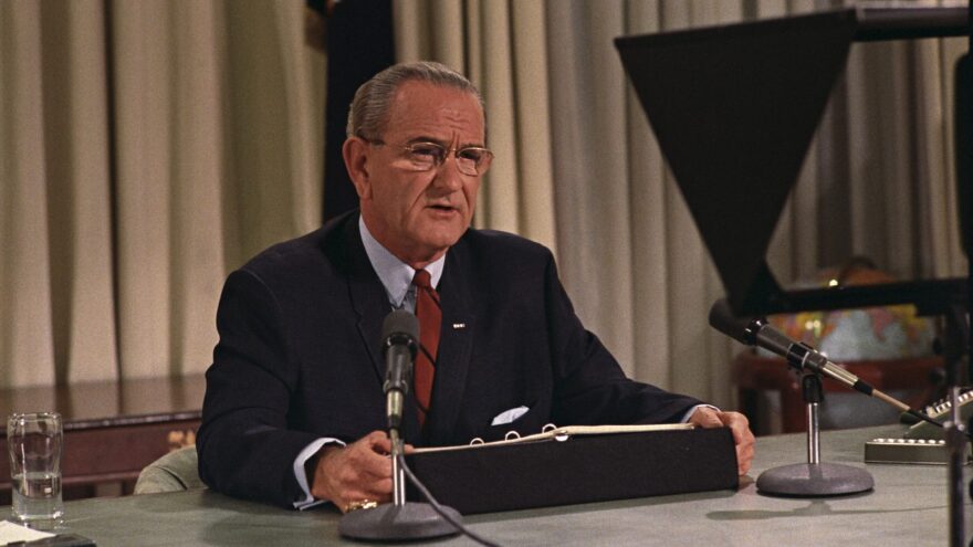 President Lyndon B. Johnson seen here in March 1968. October 22 of that year, Johnson signed the Gun Control Act of 1968 into law. 
