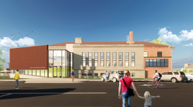 Concept art depicting the planned renovated entrance on the northside of the Midtown Carnegie building.