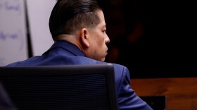 Former Uvalde school district police officer Adrian Gonzales listens to closing statements on the 11th day of his trial at the Nueces County Courthouse on Wednesday, Jan. 21, 2026, in Corpus Christi, Texas.