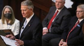 Gov. Brad Little delivers the annual State of the State address from the floor of the House of Representatives at the Idaho State Capitol on Jan. 10, 2022. (Brian Myrick/Idaho Press)